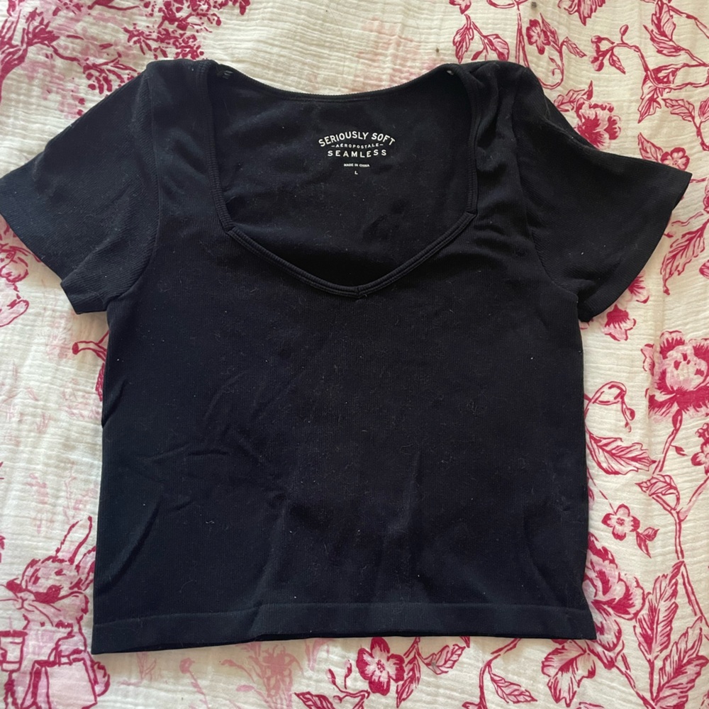 Aeropostale Black Seamless Scoop Neck Crop Top